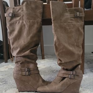 Maurices Women's Tan Distressed Calf Length Boots
